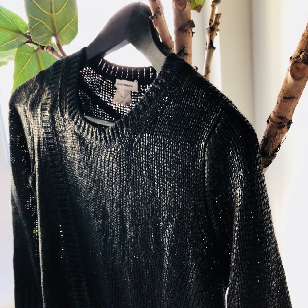 Club Monaco black metallic swtr w/asymmetrical hem